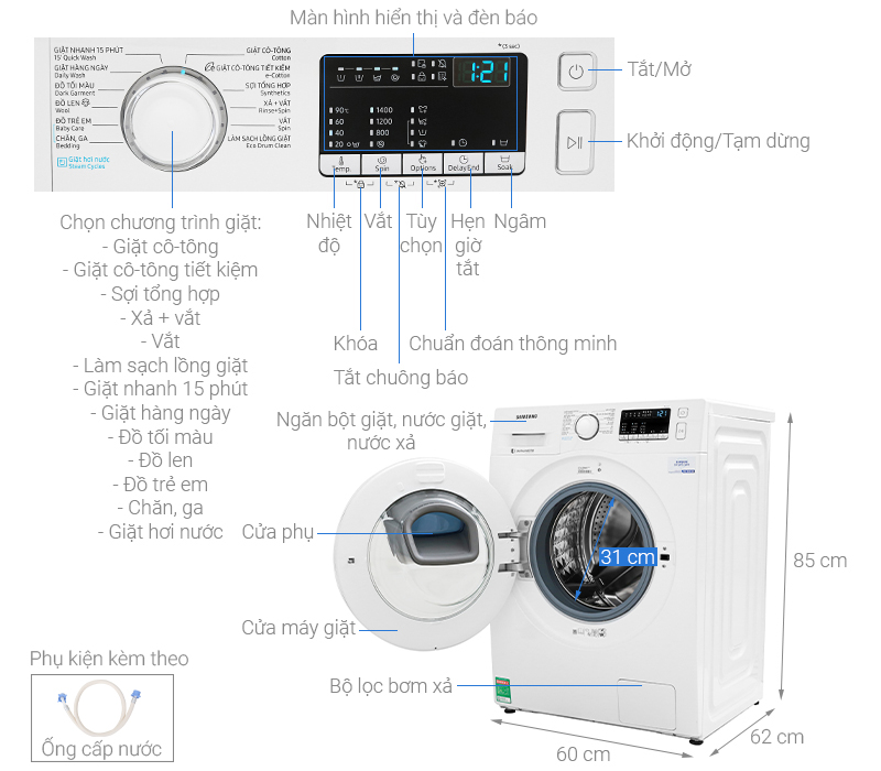 Kích thước máy giặt Samsung 9kg