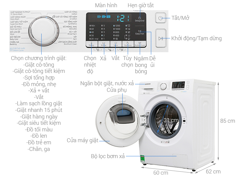Kích thước máy giặt Samsung 9kg1