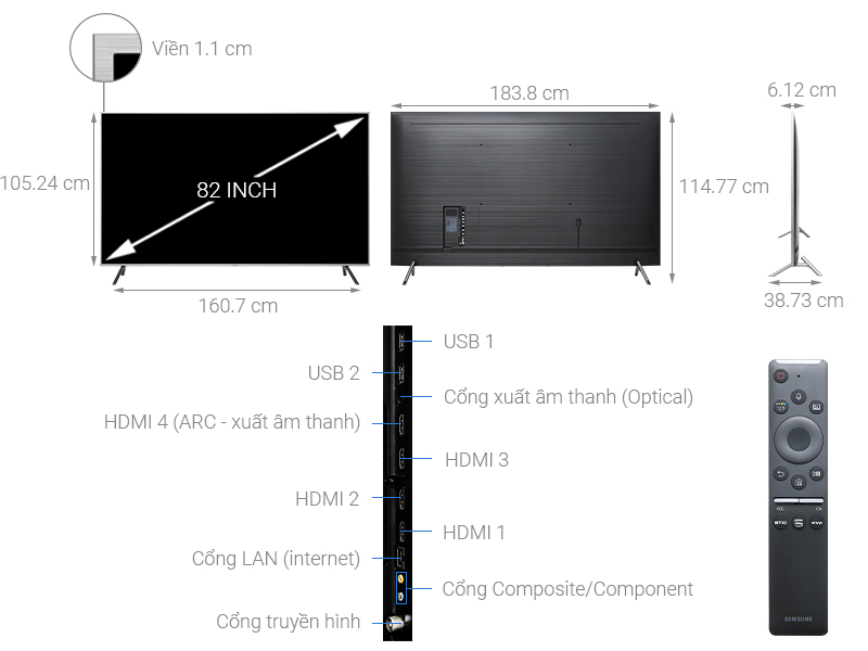 Kích thước tivi 82 inch của Samsung